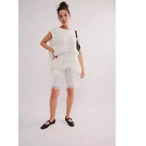 Free People Claire Tee Tunic Top Eyelet Embroidered Ruffle Oversized M 277753